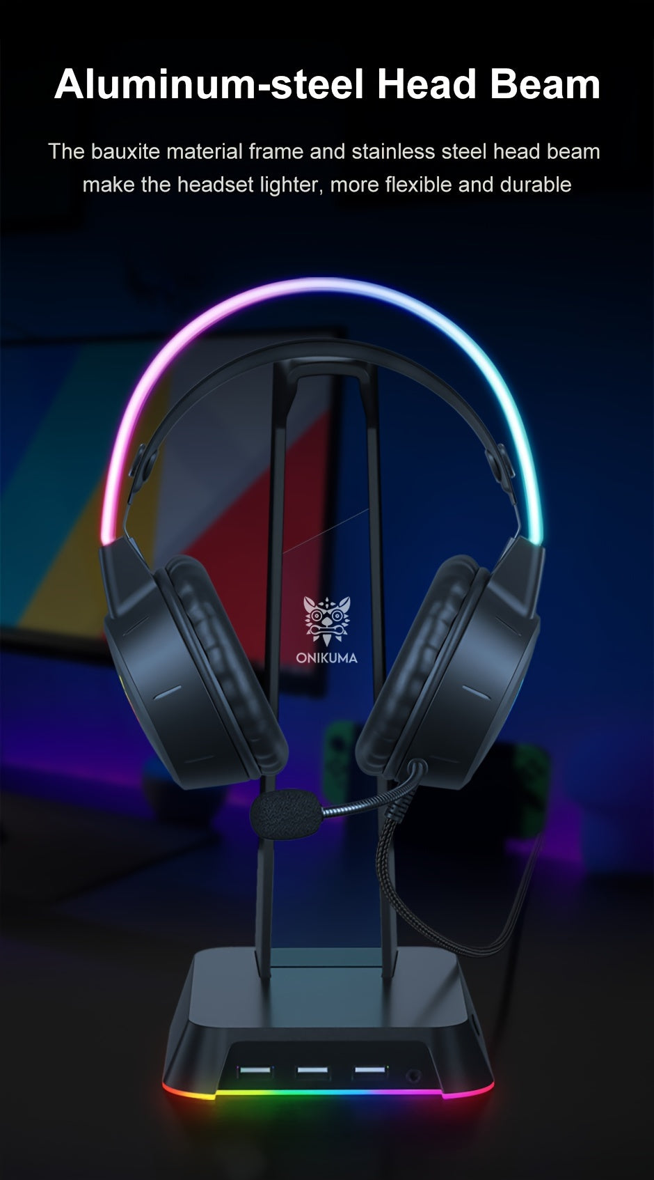 Casque Gaming ONIKUMA RGB - Micro Antibruit Double Perche, Son Surround Stéréo