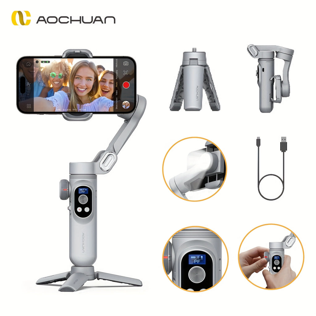 AStabilisateur AOCHUAN Smart XPro - Gimbal Smartphone avec Trépied & LED