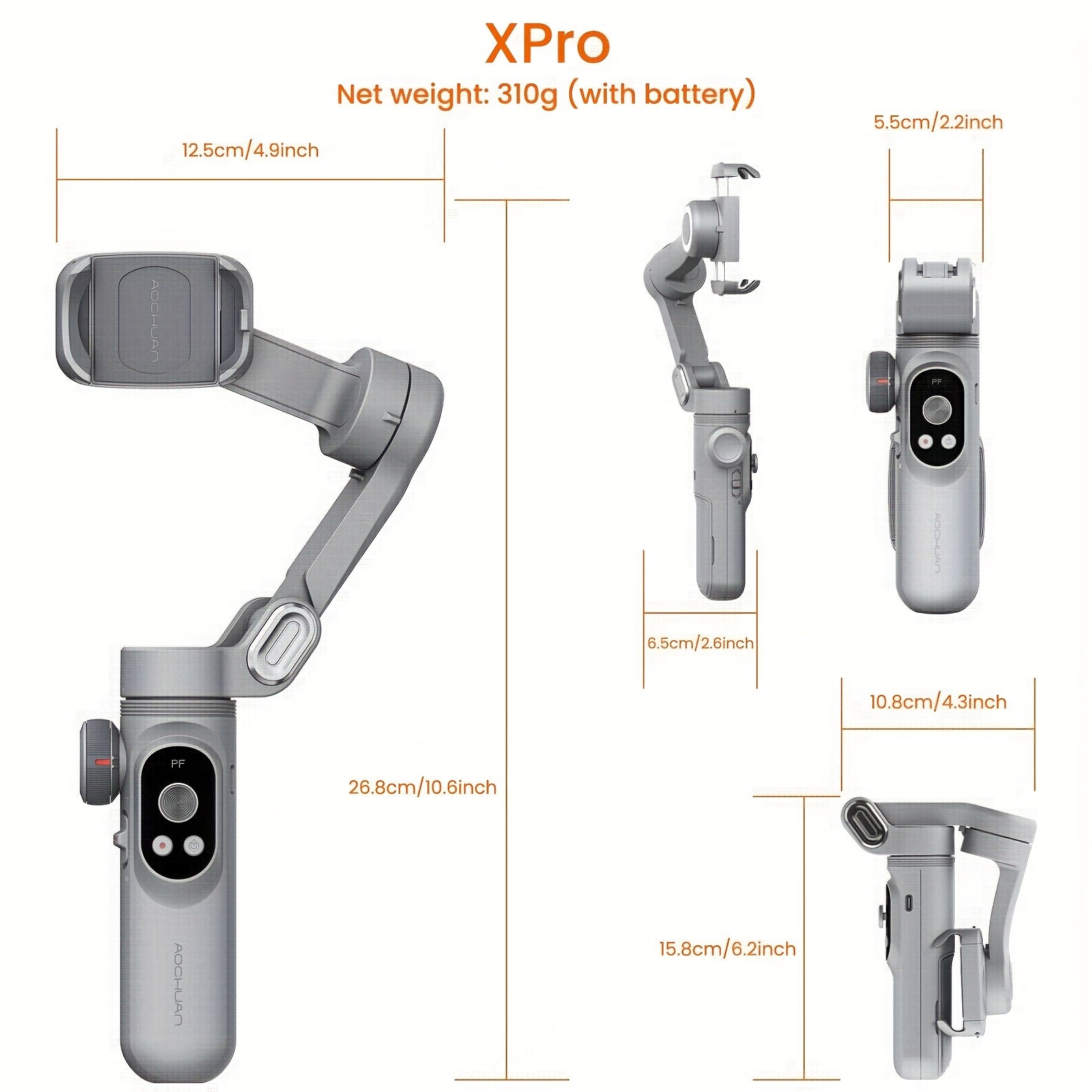 AStabilisateur AOCHUAN Smart XPro - Gimbal Smartphone avec Trépied & LED