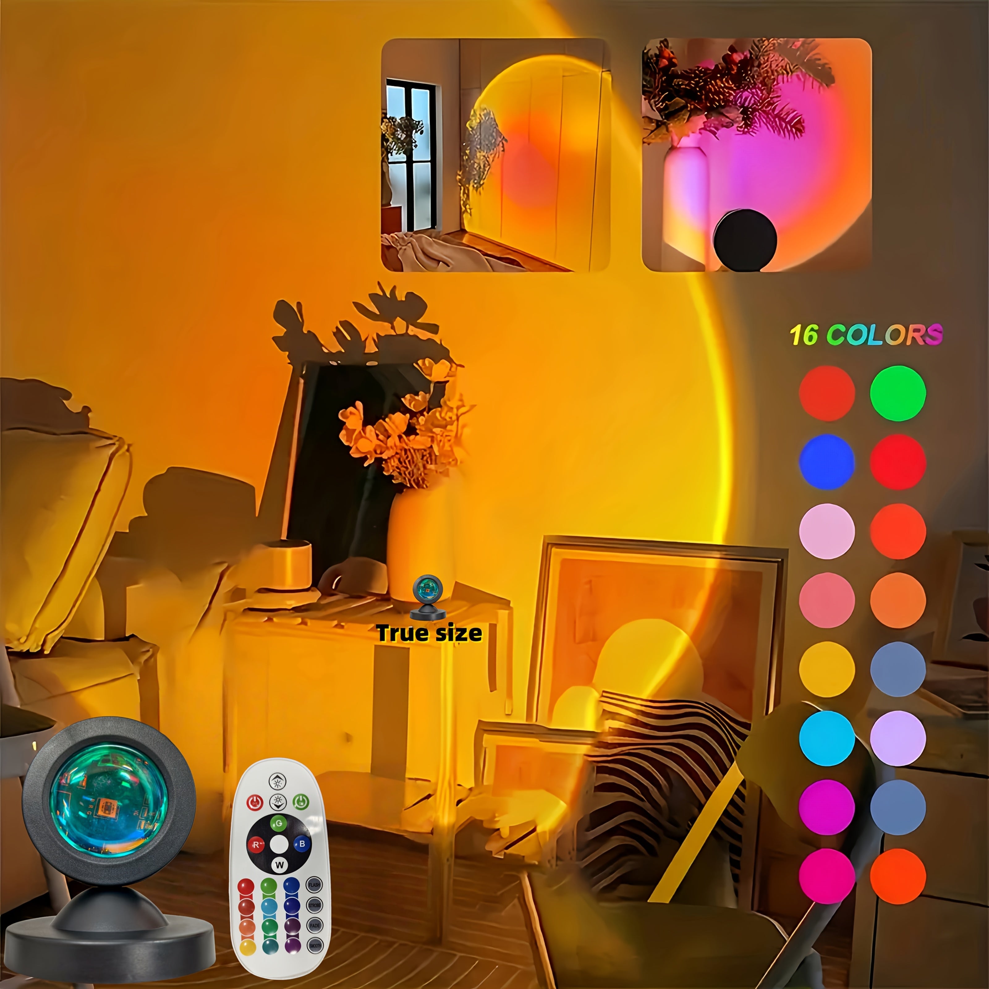 Lampe de Projection Coucher de Soleil RGB - Lampe d'Ambiance Minimaliste avec Télécommande USB