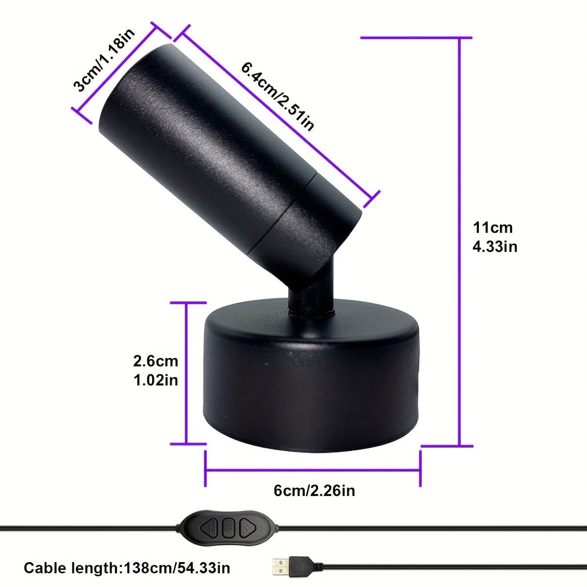 Projecteur LED RGB en Métal - 7 Modes Dynamiques - Luminosité et Angle Ajustables USB