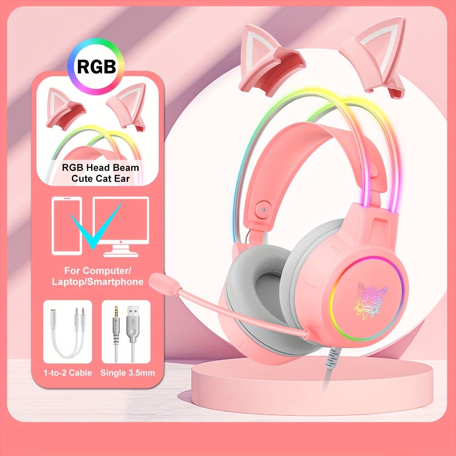 Casque Gaming ONIKUMA x15pro Oreilles de Chat RGB