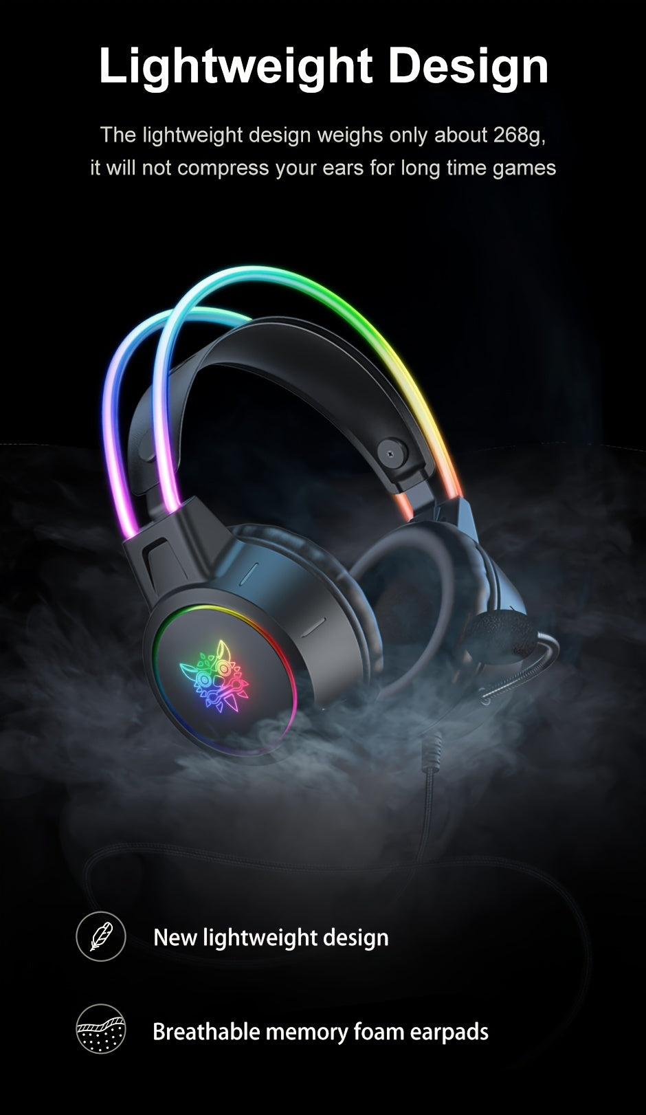 Casque Gaming ONIKUMA RGB - Micro Antibruit Double Perche, Son Surround Stéréo