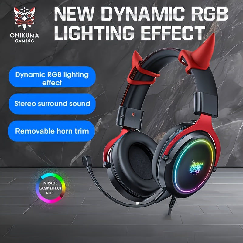 Casque Gaming ONIKUMA X10 RGB avec Cornes de Diable, Son Surround Stéréo, Subwoofer, pour PS4 PS5 PC Xbox One Switch