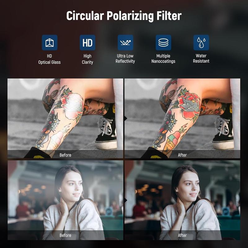 5Filtre CPL Polarisant 52mm à Pince pour Smartphone - Élimine Reflets et Éblouissements