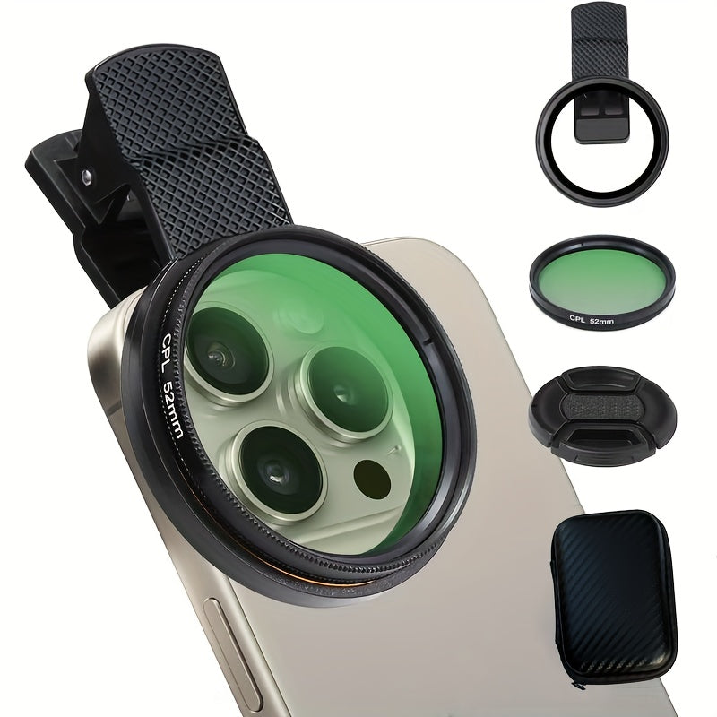 5Filtre CPL Polarisant 52mm à Pince pour Smartphone - Élimine Reflets et Éblouissements