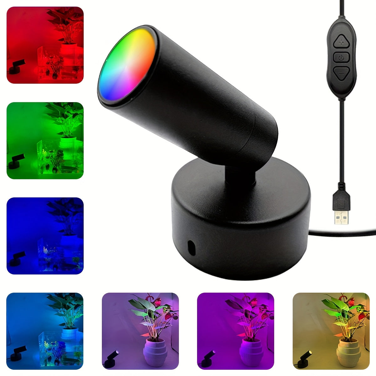 Projecteur LED RGB en Métal - 7 Modes Dynamiques - Luminosité et Angle Ajustables USB