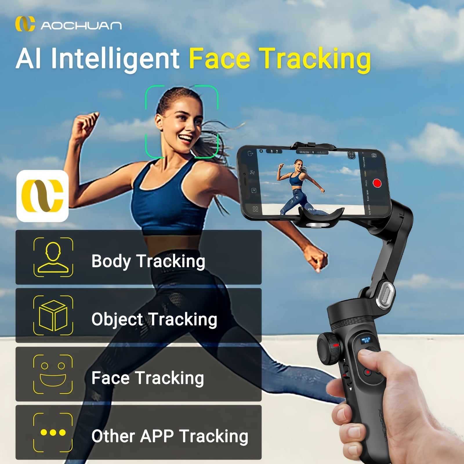 AStabilisateur AOCHUAN Smart XPro - Gimbal Smartphone avec Trépied & LED