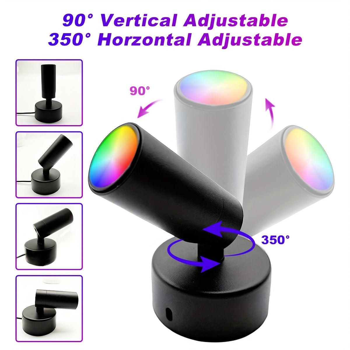 Projecteur LED RGB en Métal - 7 Modes Dynamiques - Luminosité et Angle Ajustables USB