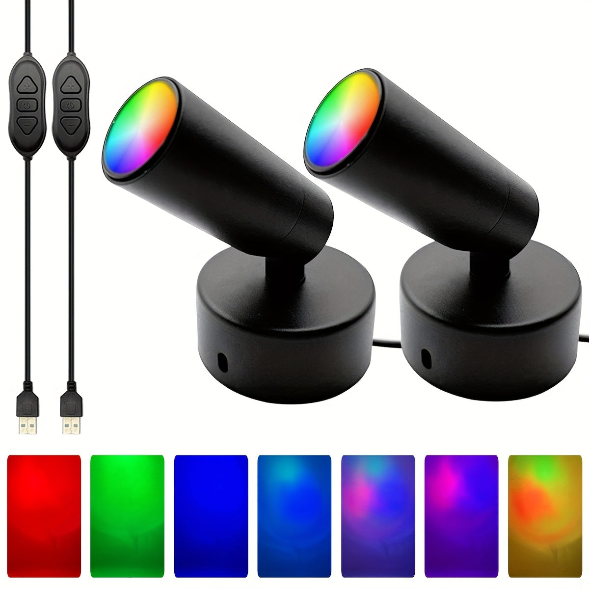 Projecteur LED RGB en Métal - 7 Modes Dynamiques - Luminosité et Angle Ajustables USB