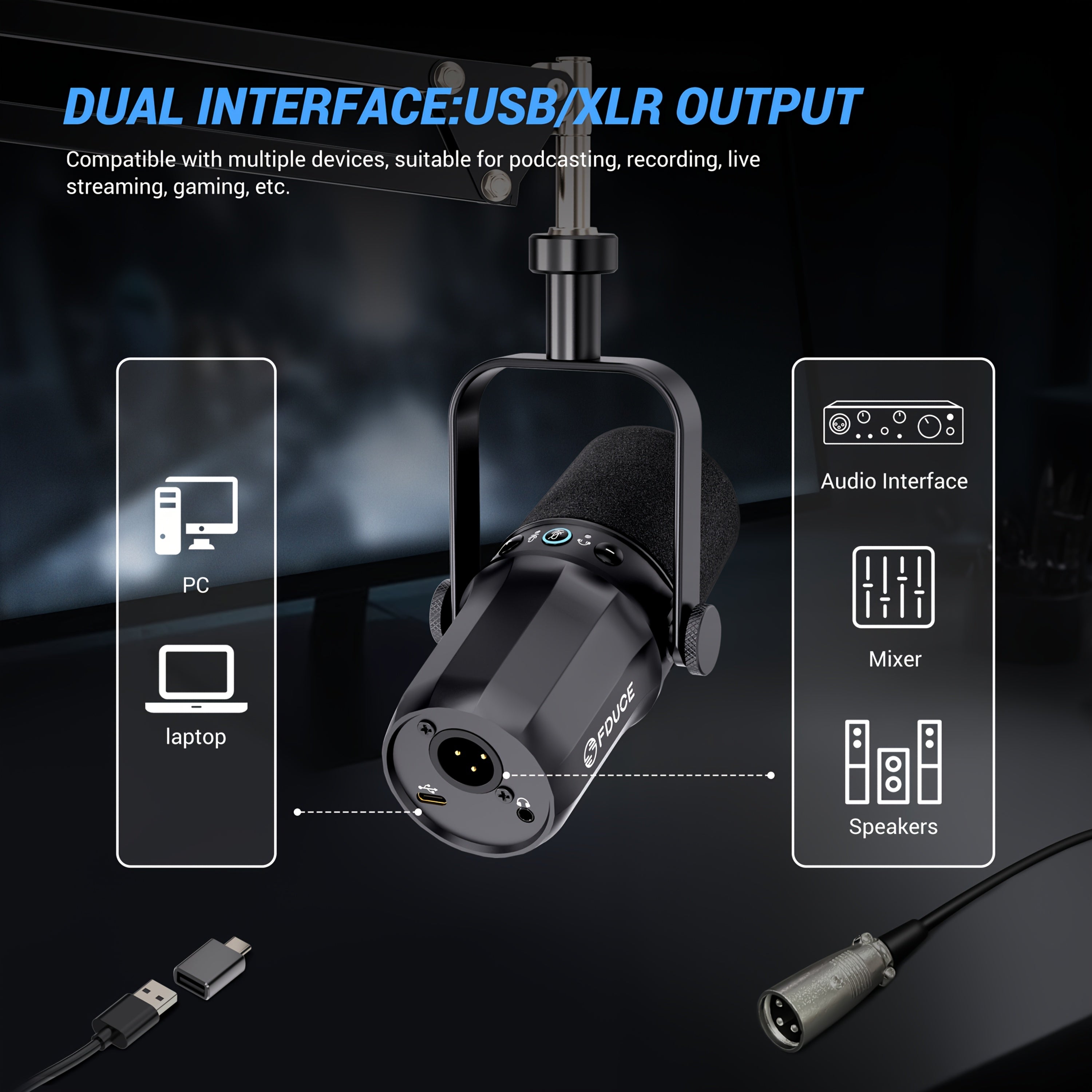 Microphone USB/XLR FDUCE SL40+ 96kHz/24bit - Isolation Vocale Pro