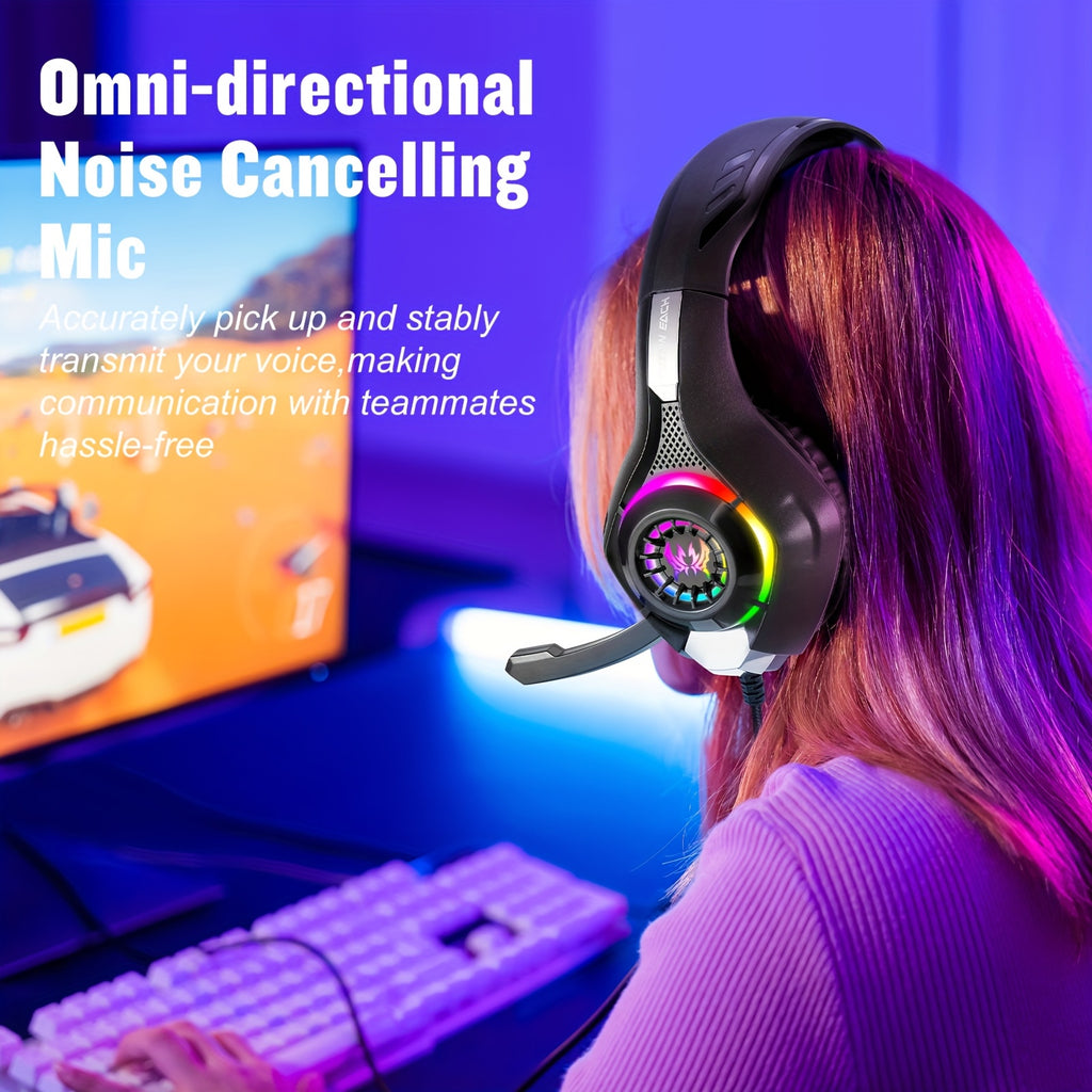 Casque Gaming RGB PC PS4 PS5 avec Micro Antibruit, Éclairage LED, Son Surround Basses, Coussinets Mousse Mémoire pour Xbox Series X/S, NS