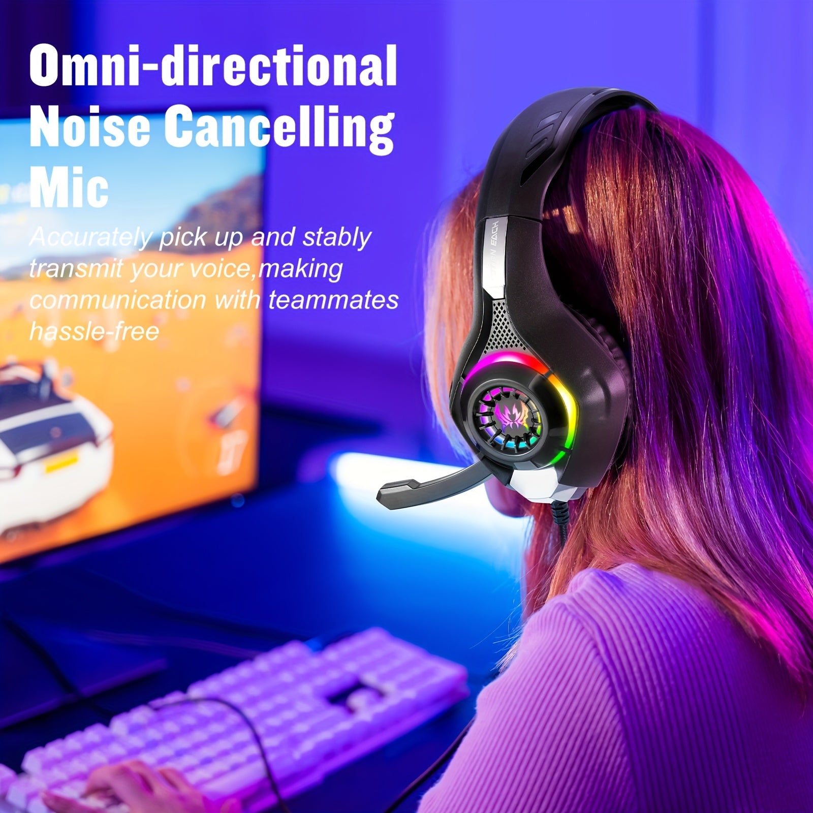 Casque Gaming RGB PC PS4 PS5 avec Micro Antibruit, Éclairage LED, Son Surround Basses, Coussinets Mousse Mémoire pour Xbox Series X/S, NS