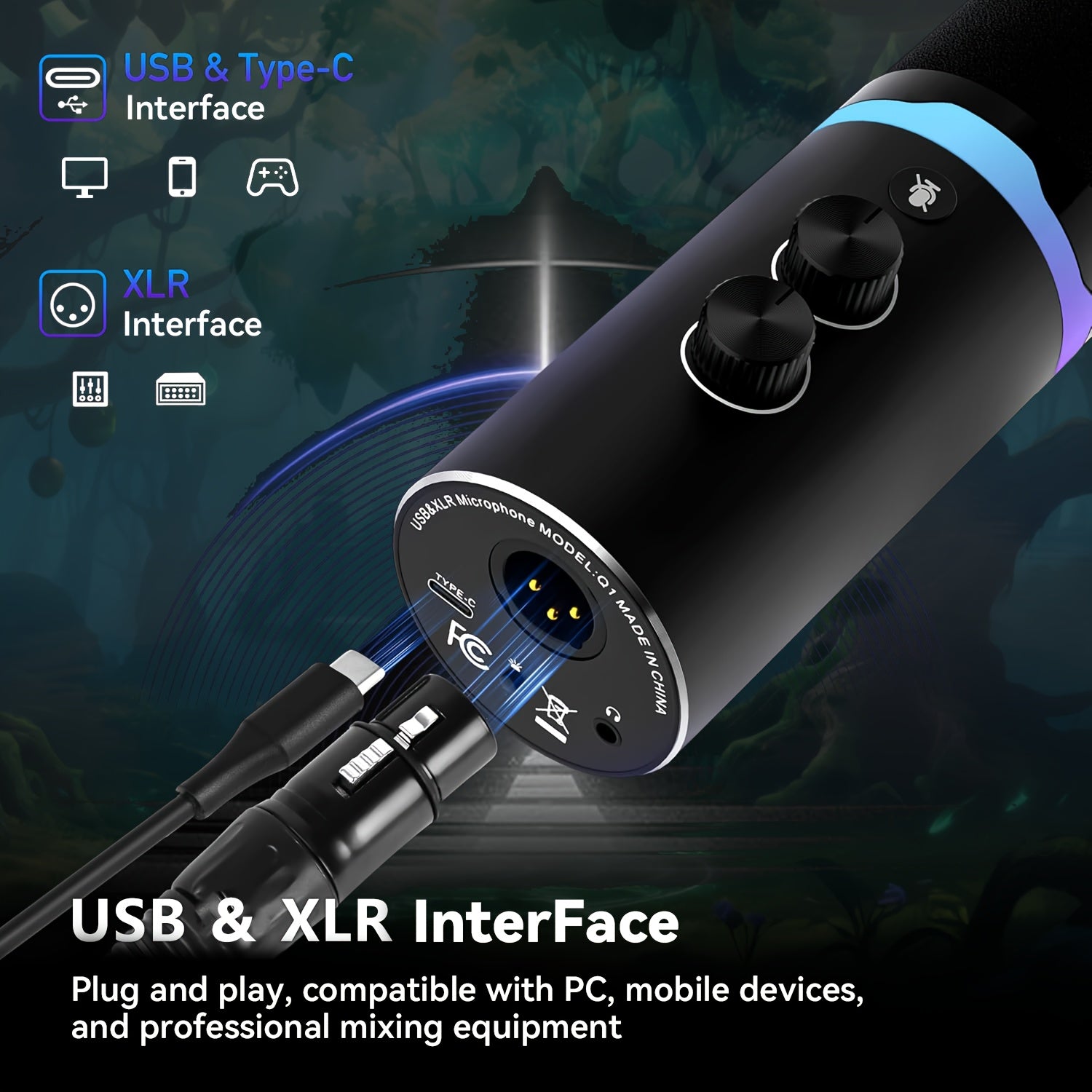 Microphone Dynamique Q1 RGB Type-C/XLR