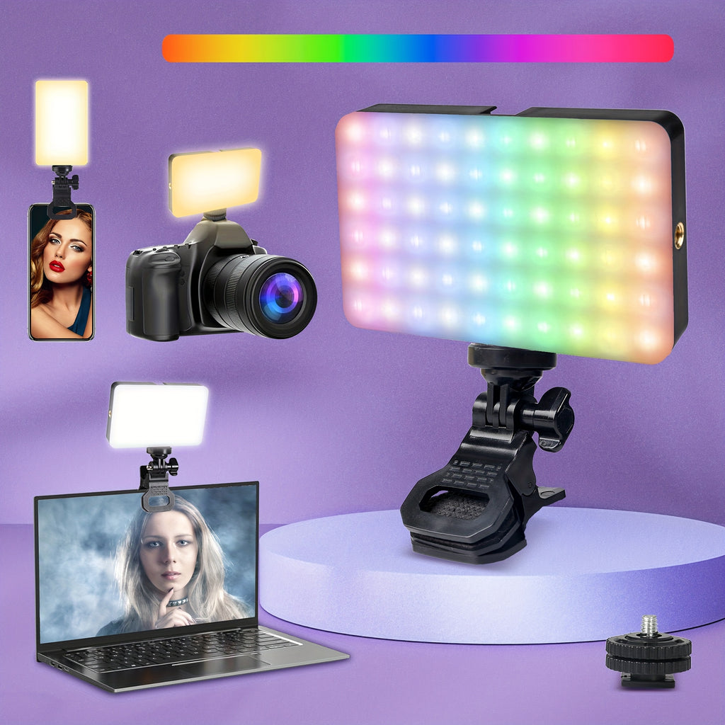 Lumière LED RGB Portable avec Clip - Éclairage Vidéo Rechargeable pour Smartphone, Tablette et Ordinateur