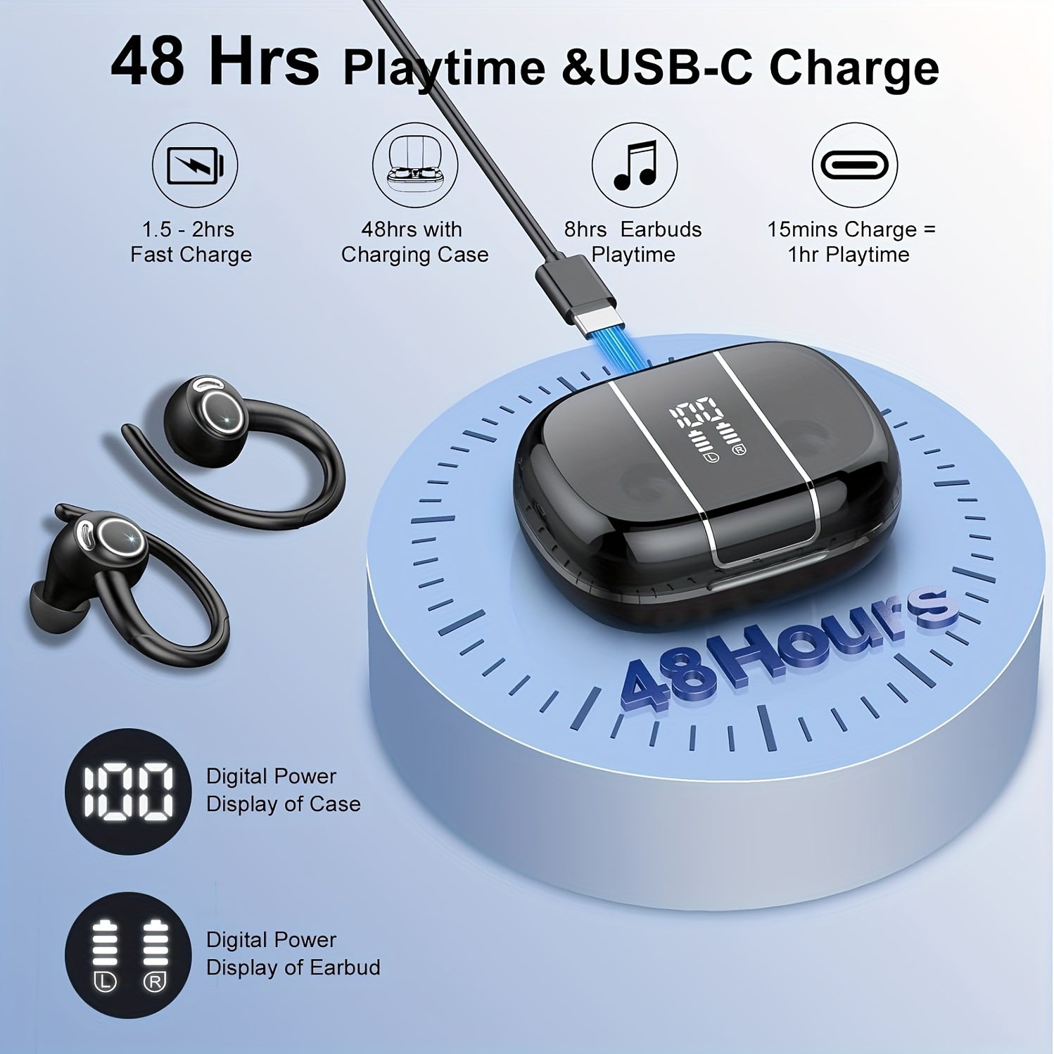 Écouteurs Sans Fil Sportifs Bluetooth 5.3 - 48H Autonomie