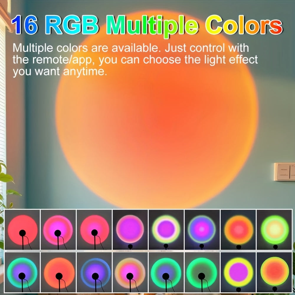 Lampe Coucher de Soleil RGB - Lampe d'Ambiance avec Télécommande et Support Ajustable