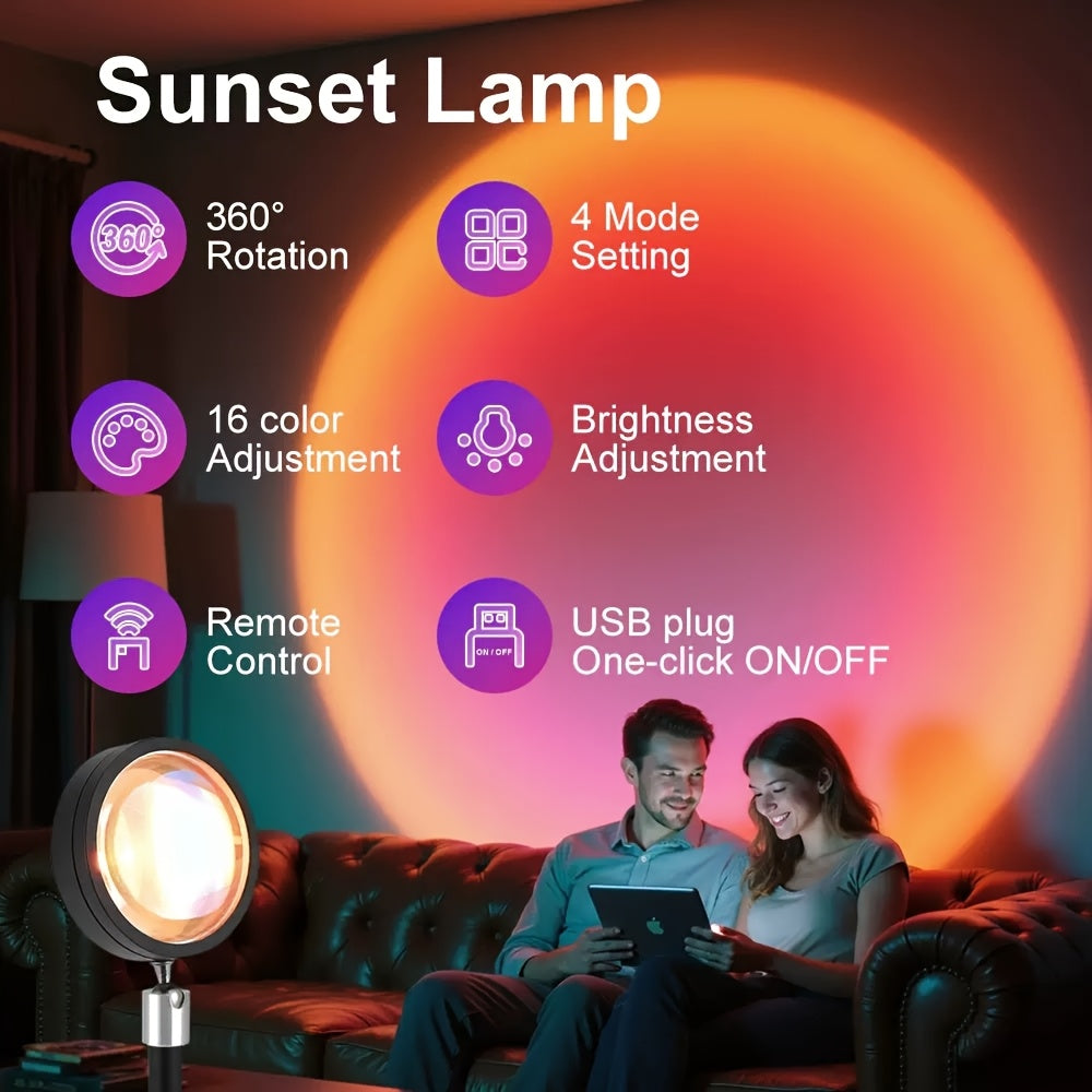 Lampe Coucher de Soleil RGB - Lampe d'Ambiance avec Télécommande et Support Ajustable