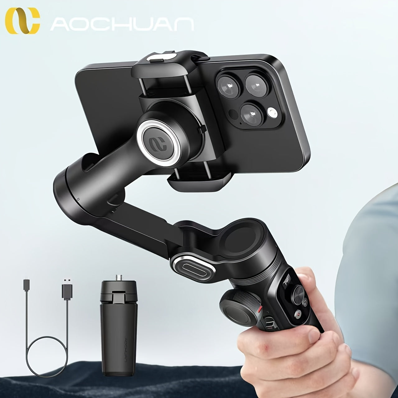 AStabilisateur AOCHUAN Smart XPro - Gimbal Smartphone avec Trépied & LED