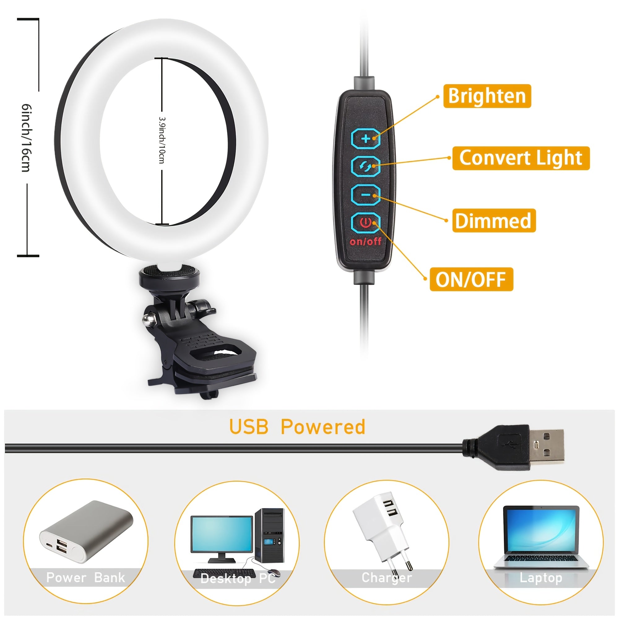 Ring Light LED UEGOGO 6 Pouces avec Clip