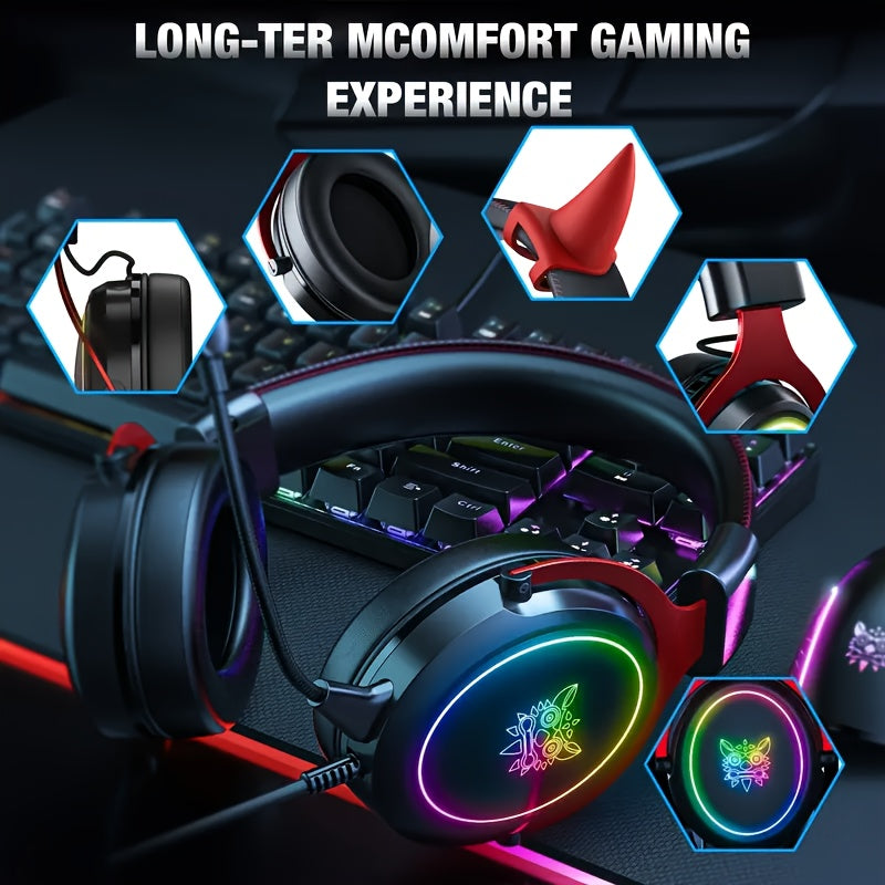 Casque Gaming ONIKUMA X10 RGB avec Cornes de Diable, Son Surround Stéréo, Subwoofer, pour PS4 PS5 PC Xbox One Switch