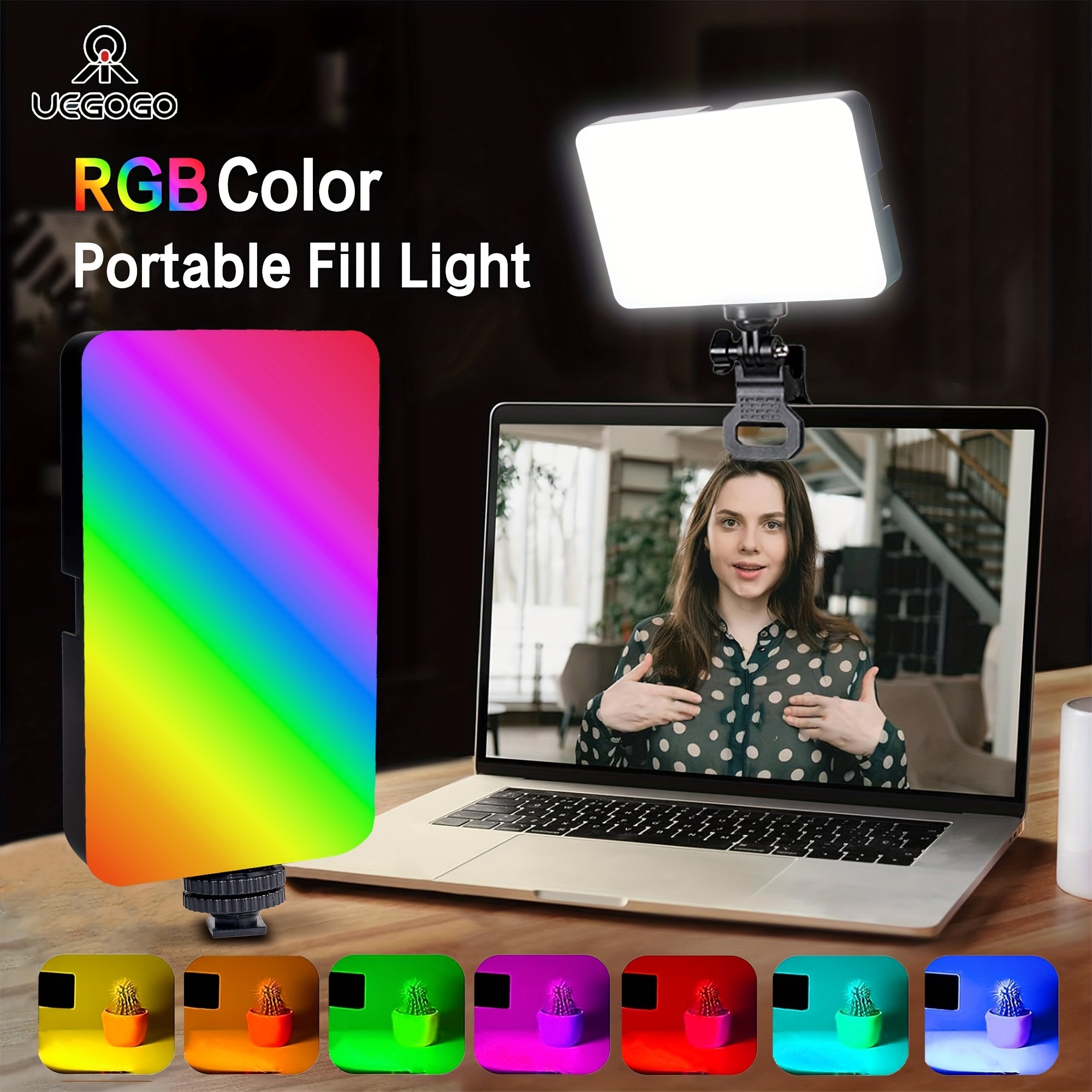 Lumière LED RGB Portable avec Clip - Éclairage Vidéo Rechargeable pour Smartphone, Tablette et Ordinateur