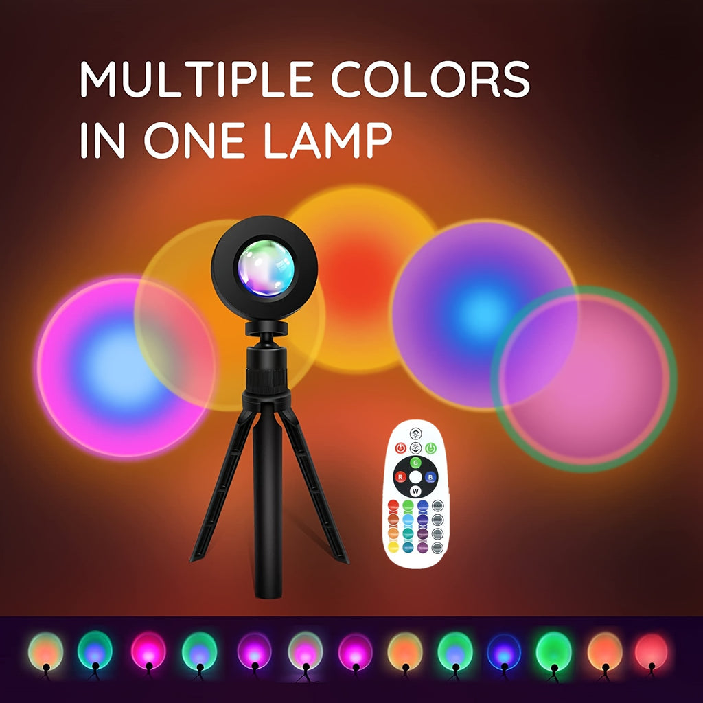 Lampe Coucher de Soleil RGB - Lampe d'Ambiance avec Télécommande et Support Ajustable