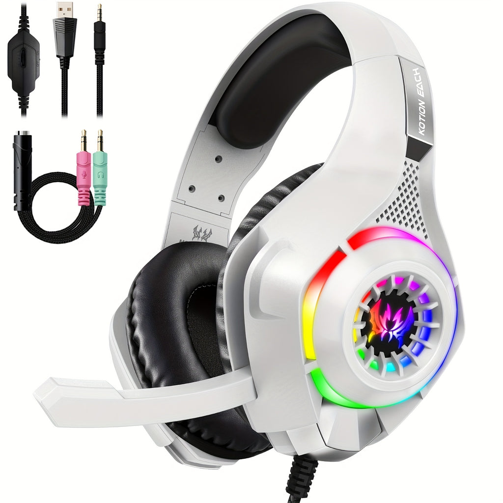 Casque Gaming RGB PC PS4 PS5 avec Micro Antibruit, Éclairage LED, Son Surround Basses, Coussinets Mousse Mémoire pour Xbox Series X/S, NS