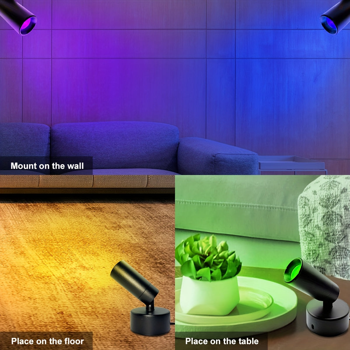 Projecteur LED RGB en Métal - 7 Modes Dynamiques - Luminosité et Angle Ajustables USB